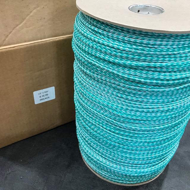 1/8" x 5000' Hollow Braid - Polypropylene Green/White