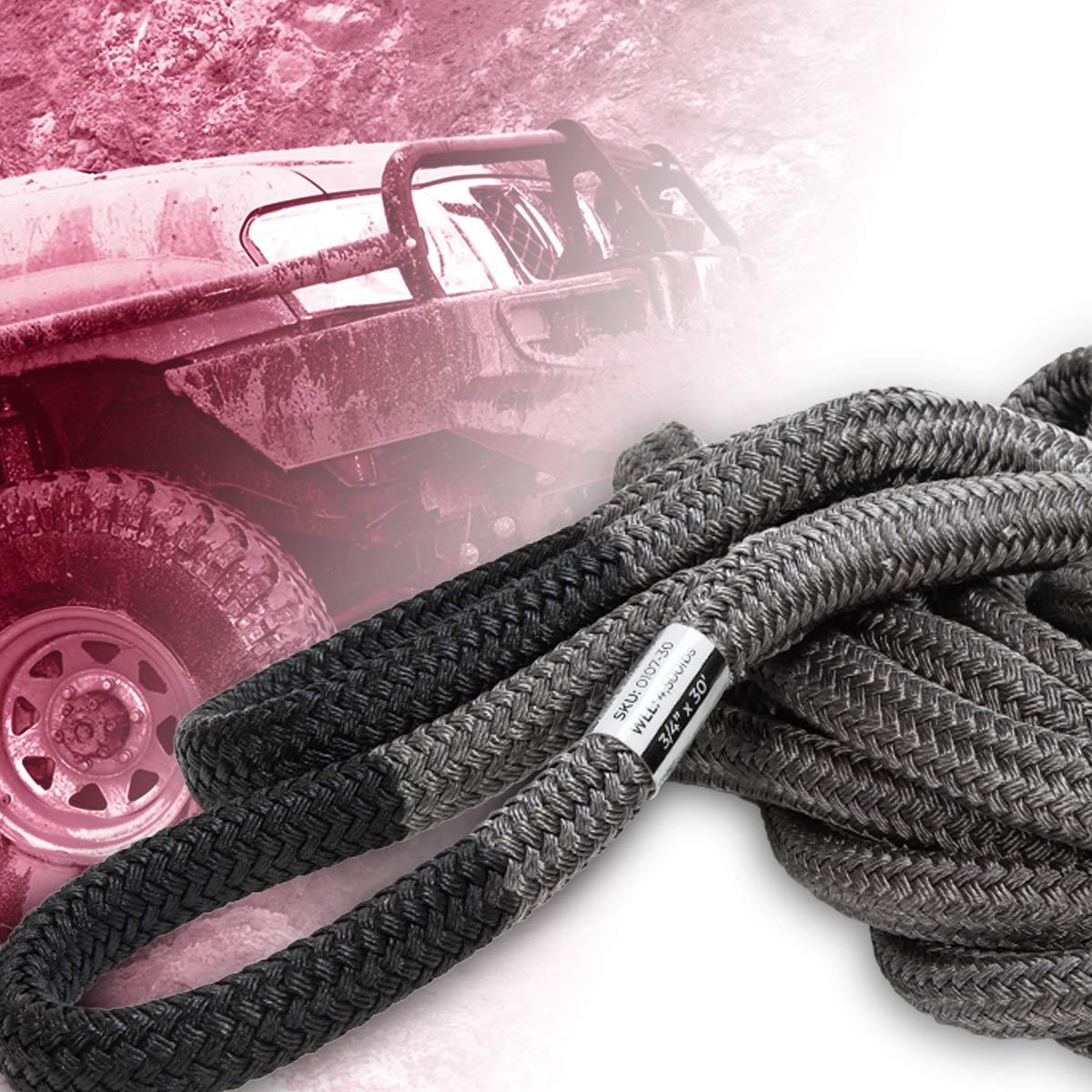 Miolle 7/8x30' Kinetic Recovery N Tow Rope W 2 Spectra Fiber Soft Shackles Red